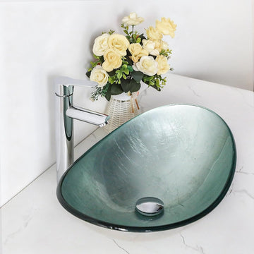 Bathroom Vessel Sink Modern Artistic Tempered Glass Basin Countertop Bowl Sink for Lavatory Vanity Cabinet