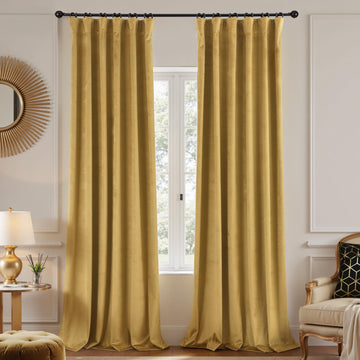 102 Inch Extra Long Velvet Traverse Rod Curtains, Gold Luxury Semi Blackout Glam Curtains Dining Room