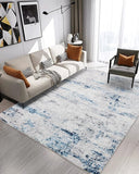 5x7 Modern Abstract Area Rug, Soft Non-Slip Indoor Carpet for Living Room Bedroom White Grey Blue