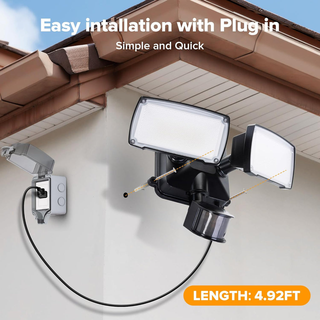 21W Plug in Motion Sensor Light Outdoor, Flood Lights Outdoor Motion Sensor,2500LM, 5000K Daylight,IP65
