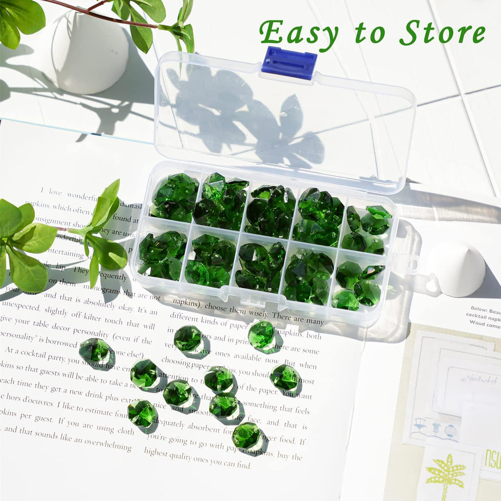 100 Pcs 14mm Green Octagon Crystal Beads Suncatcher Chandelier DIY