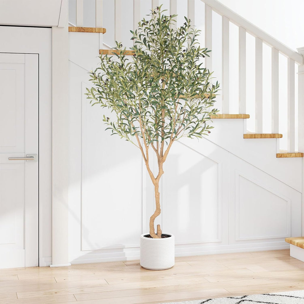 Tall Faux Olive Tree,8ft(96in) Realistic Potted Silk Artificial Olive Tree, Fake Olive Trees Indoor with Green Leaves
