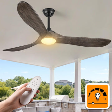 Inspired Maverick Style 60 Inch Outdoor Ceiling Fans with Lights, Propeller Solid Wood Ceiling Fans with Light and Remote Control for Outdoor Ceiling Fan with Light for Patio Farmhouse, DC ETL Listed, Deep Brown