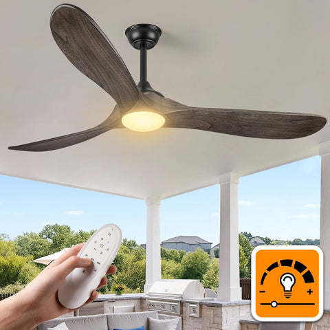 Inspired Maverick Style 60 Inch Outdoor Ceiling Fans with Lights, Propeller Solid Wood Ceiling Fans with Light and Remote Control for Outdoor Ceiling Fan with Light for Patio Farmhouse, DC ETL Listed, Deep Brown A101-B0F93T8KLH