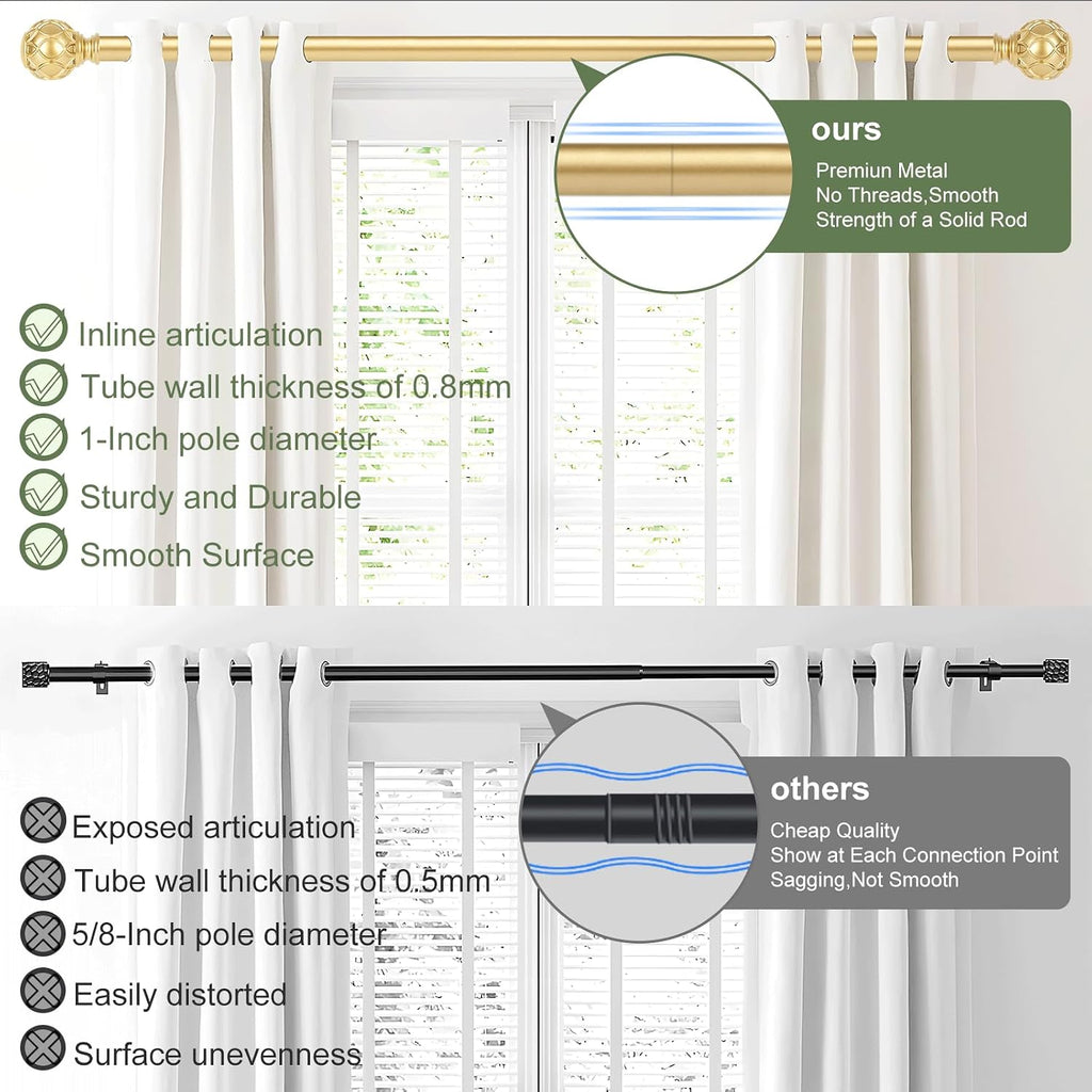 Gold Curtain Rods for Windows:Farmhouse Boho Decorative Curtain Rod for Bedroom Living Room,Heavy Duty Adjustable