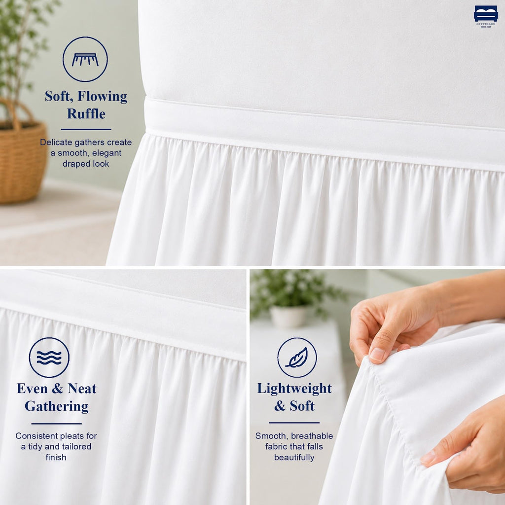 Dorm Room Bed Skirt, 100% Microfiber, White, Twin Drop