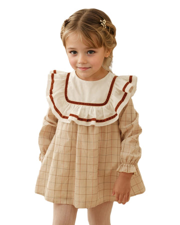 Vintage Girls Toddler Plaid Dress Long Sleeve Heirloom Dresses