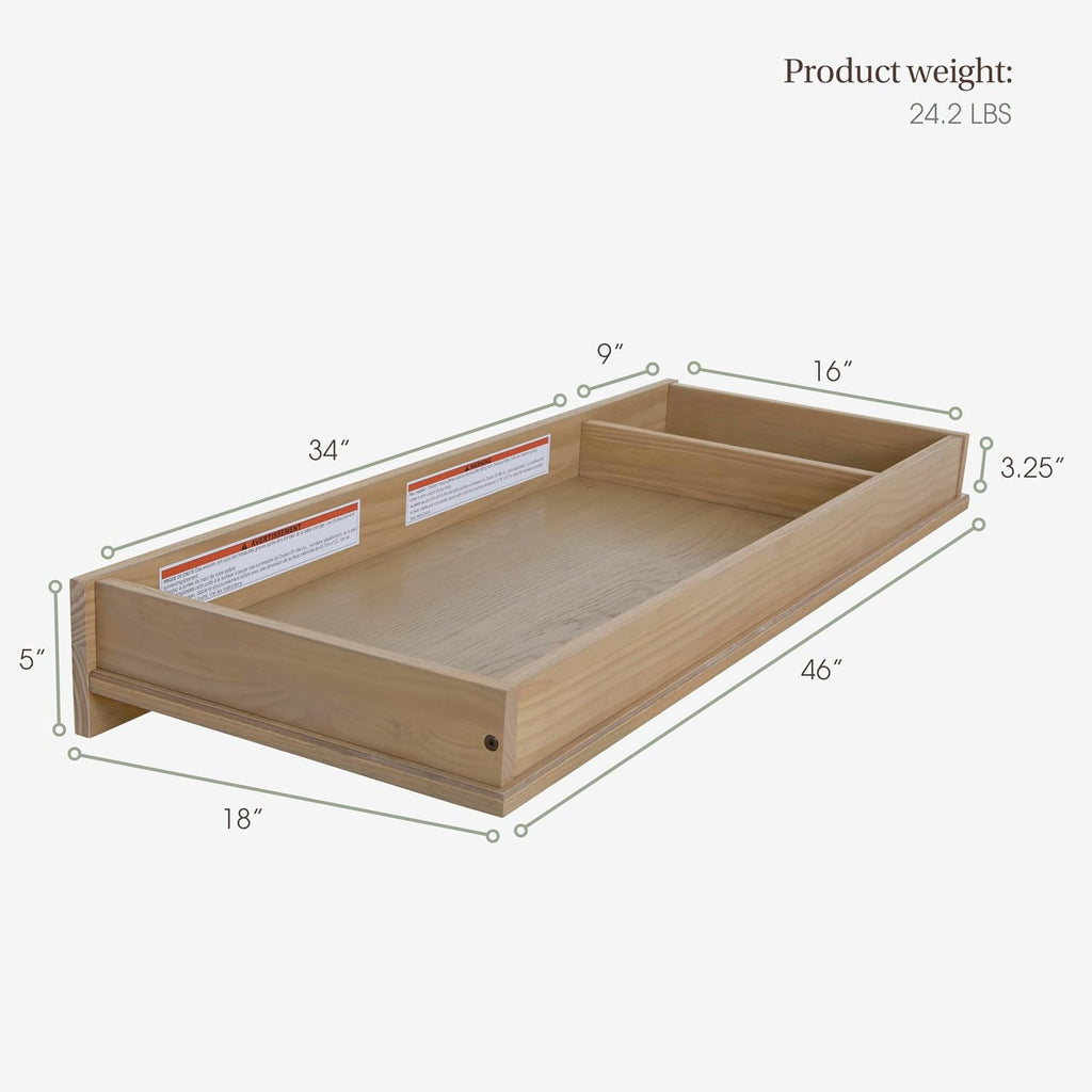 Baby Changing Tray Topper for Double Dresser, Converts to Nursery Diaper Station, Durable Pinewood