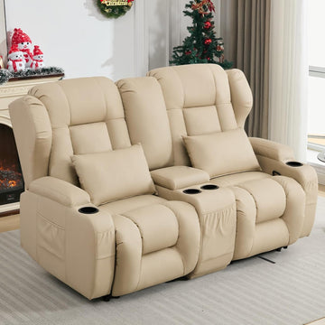 65.5" RV Loveseat Recliner Double Recliner RV Sofa & Console | Wall Hugger Loveseat Reclining RV | RV Theater