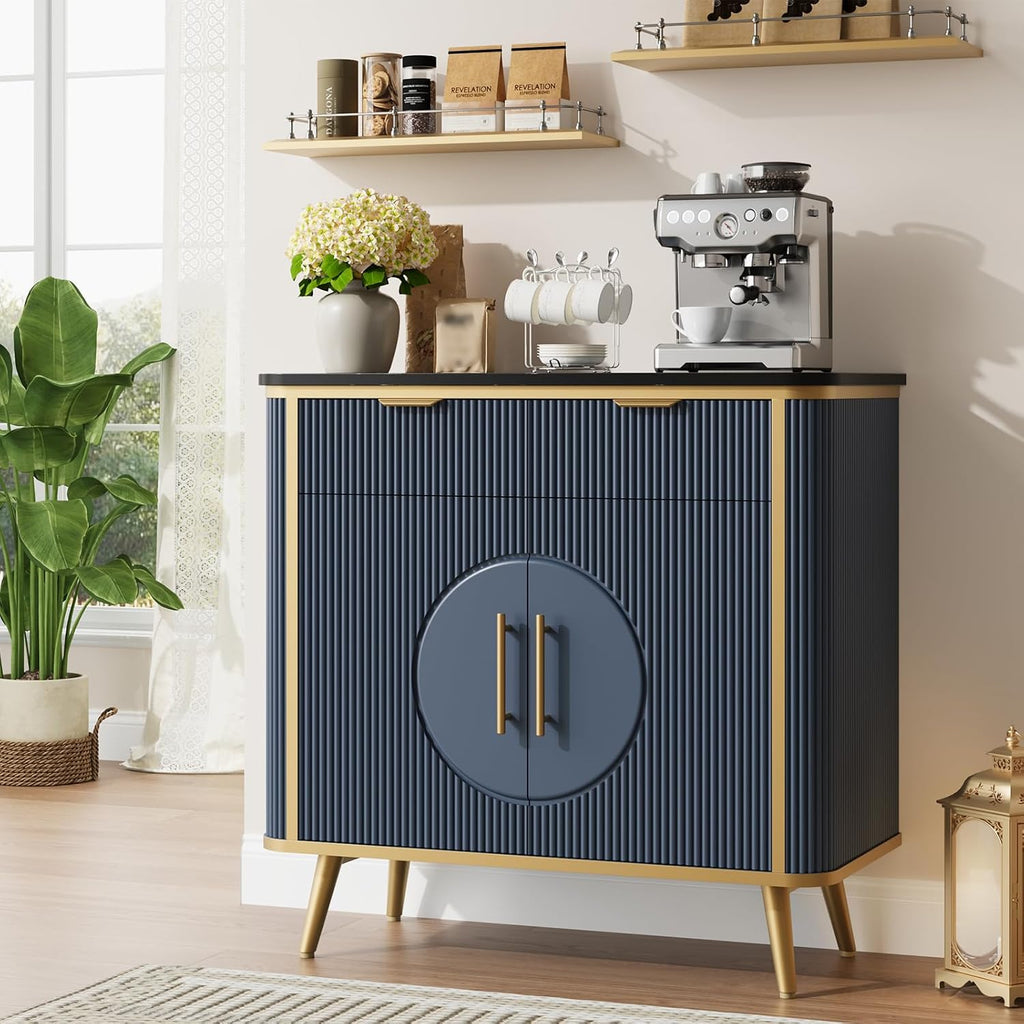 35" Modern Sideboard Buffet with Storage, Kitchen Storage Cabinet with Adjustable Shelves & 2 Drawers, Accent Fluted