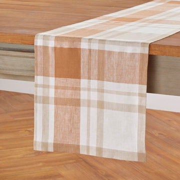 100% Pure Linen Table Runner Fall Harvest Plaid, 14 x 132 in