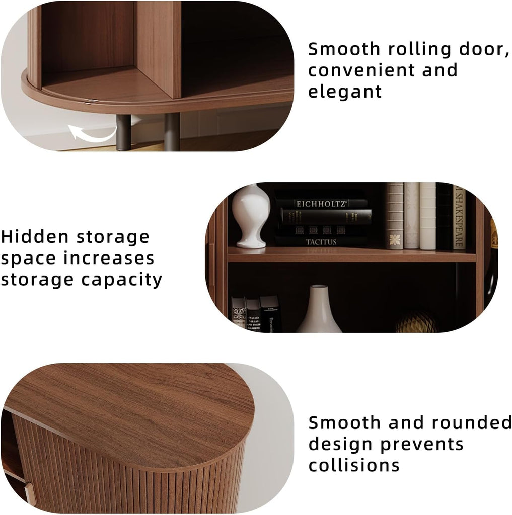 Buffet Sideboard Cabinet with Storage, 55" Fluted Cabinet with Sliding Door & Adjustable Shelf