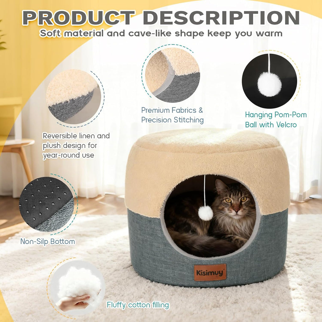 2-in-1 Cat Cave Bed & Lounger with Reversible Plush Cushion, Cat Bed for Indoor Cats, Foldable Anti-Slip Cat House