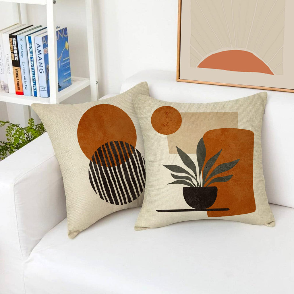 Boho Abstract Sunset Plant Olive Leaves Decorative Throw Pillow