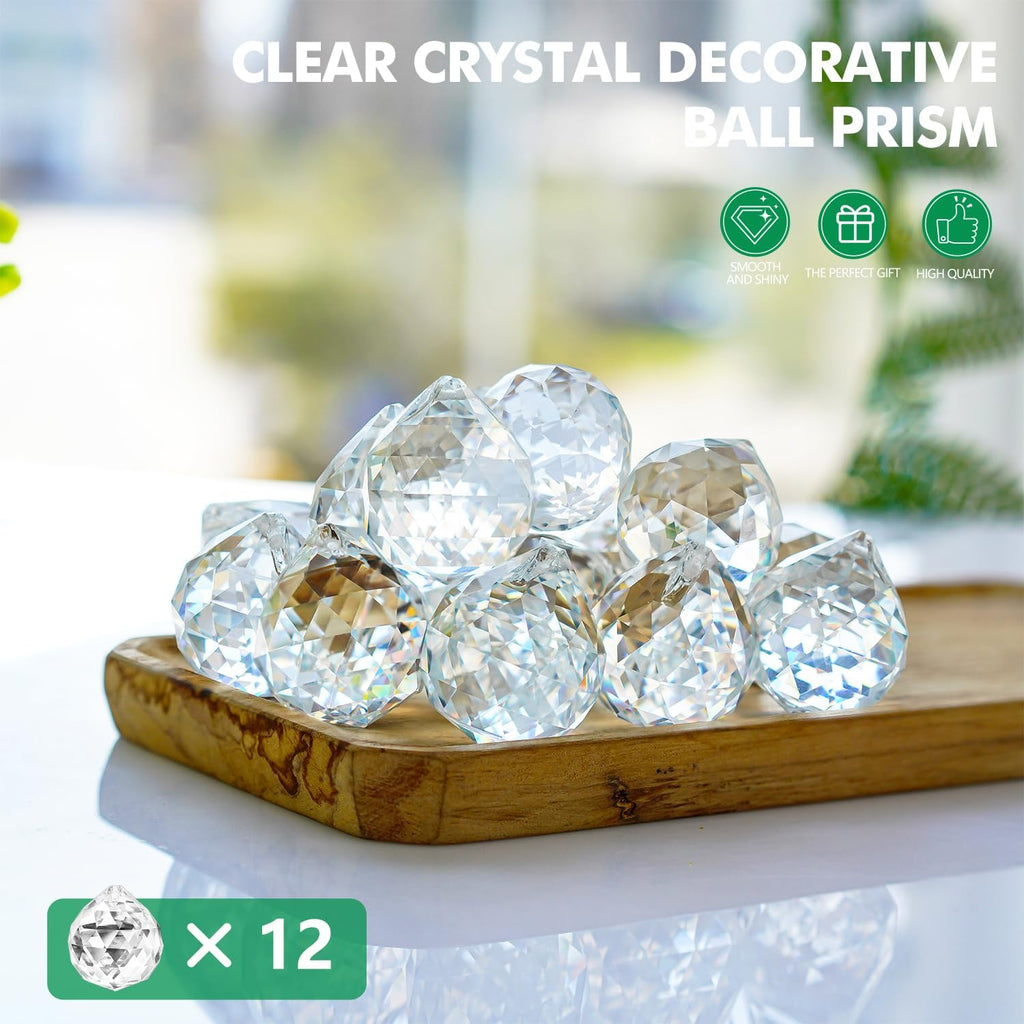 Crystal Prism 12PCS 1.2" Crystal Ball Prism K9 Glass Hanging Ornaments - Precision Faceted Cuts Brilliant Rainbow