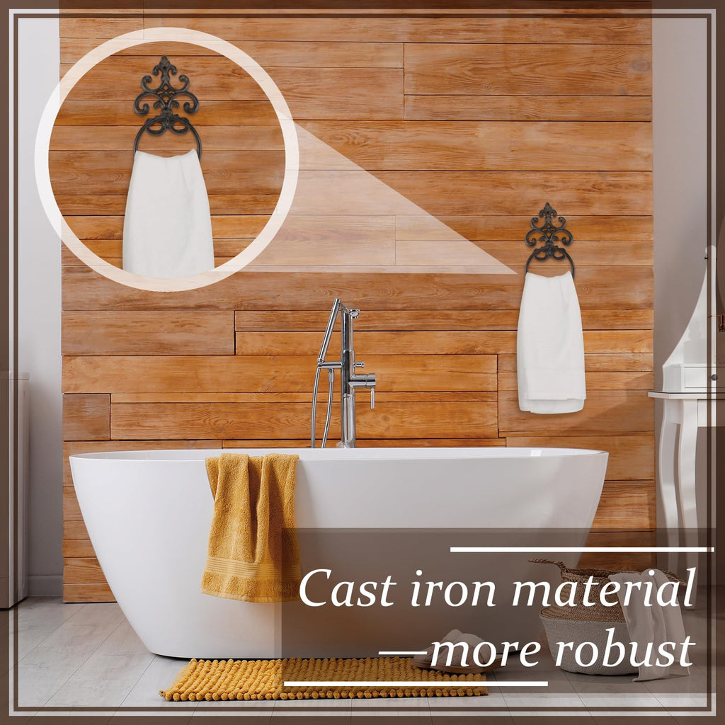 1 Pc Dark Rust Vintage Cast Iron Solid Towel Ring Fleur De Lis Design Antique Towel Holder Kitchen Accessories Wall