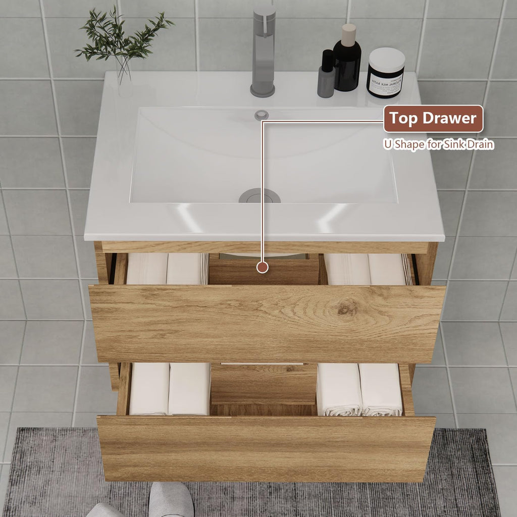 Wall-Mounted Bathroom Vanity with Sink and 2 Soft-Close Drawers