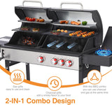Propane and Charcoal Grill Combo with Side Burner, 41,500 BTU 2-in-1 Griddle Grill, 673 Sq. In. Cooking Area