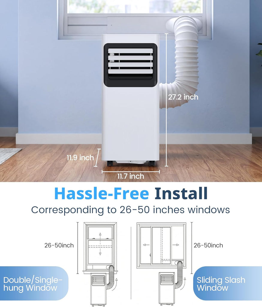 10000 BTU Portable Air Conditioner, 4-in-1 Cools 450 Sq.Ft, Quiet AC with Fan & Dehumidifier, LED Display, Remote