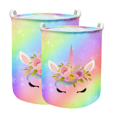 Unicorn Laundry Basket Hamper Large Sized Round Storage Basket Waterproof Bin Collapsible Laundry Basket for Room