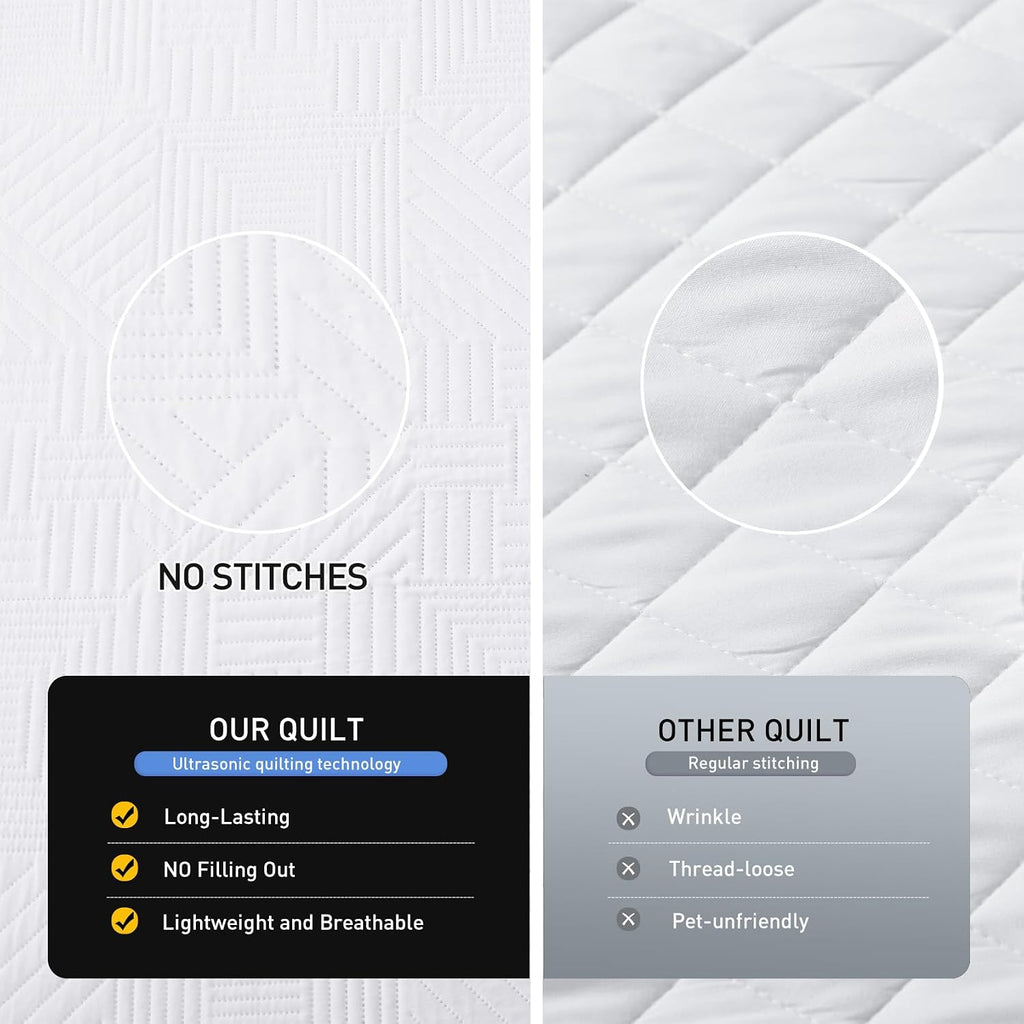 White Quilt with Pillow Shams, Summer Soft Geometric Pattern Bedspread, 3 Pieces Lightweight Coverlet Bedding