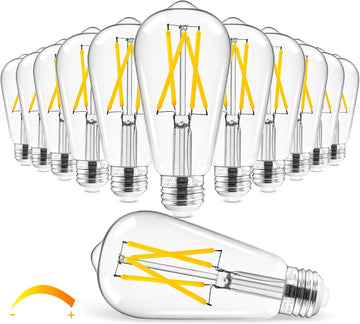 Vintage LED Edison Bulb Dimmable, 6W Equivalent 60W, 3000k Soft White, E26 Base Led Light Bulbs, 700LM, UL Listed (Pack Of 12)