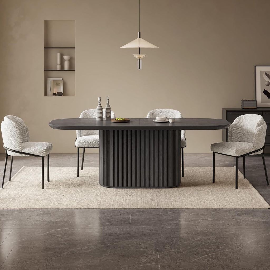 86" Rectangular Dining Table for 6-8, Modern Dining Room Table with Wood Grain Top & Sturdy Pedestal Base, Large