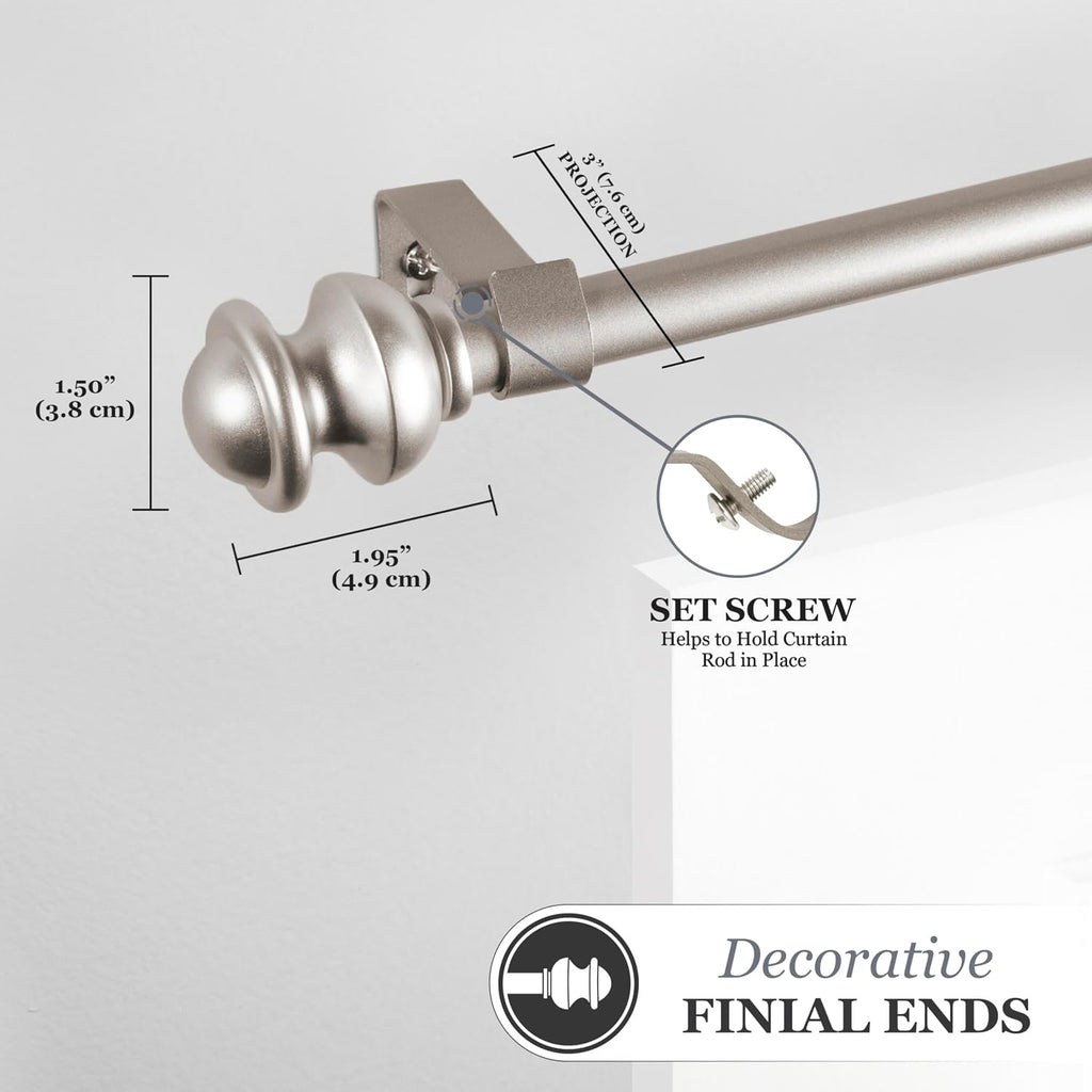 Kendall Standard Decorative Window Curtain Rod, KN71716, 28-48" (71cm-122cm), 5/8" (15.8mm) diameter, Brushed Nickel