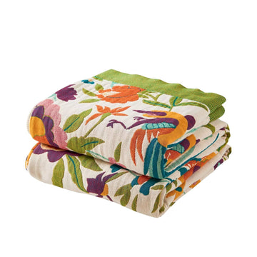 Boho Throw Blanket for Bed, 100% Cotton Soft Rustic Quilt Fall Blanket, 50"x60" Colorful Floral Printed Farmhouse