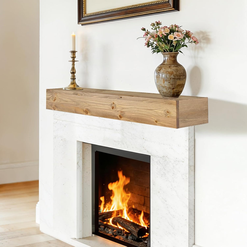 Shelf, 56x8x5 Wooden Floating Shelf Over the Fireplace, Wall-Mounted Mantel Shelves, Rustic Floating Mantels Shelves