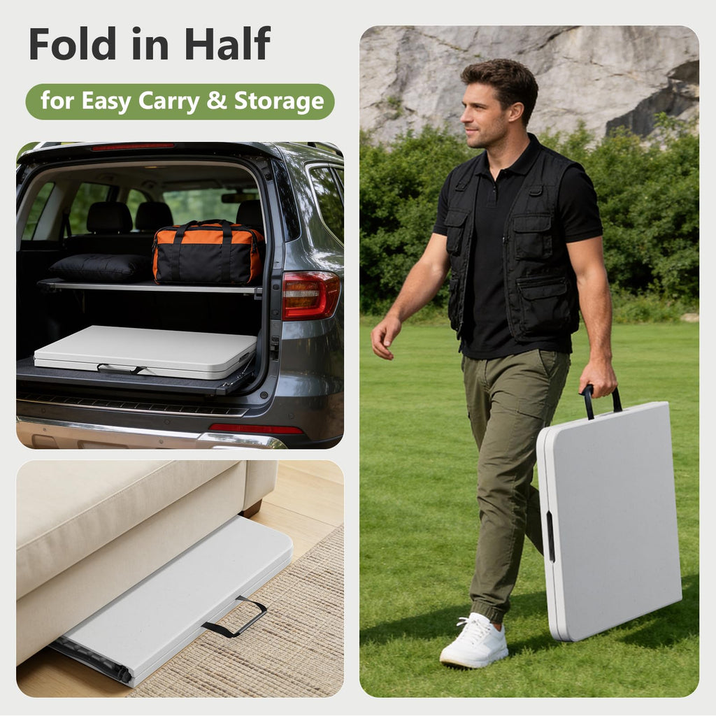 Folding Table 2 Pack, 8 FT Foldable Plastic Table with Carrying Handle, Heavy Duty Portable Fold-in-Half Utility