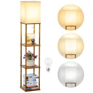 Floor Lamp with Shelves, 3-Tier Square Modern Shelf Lamp