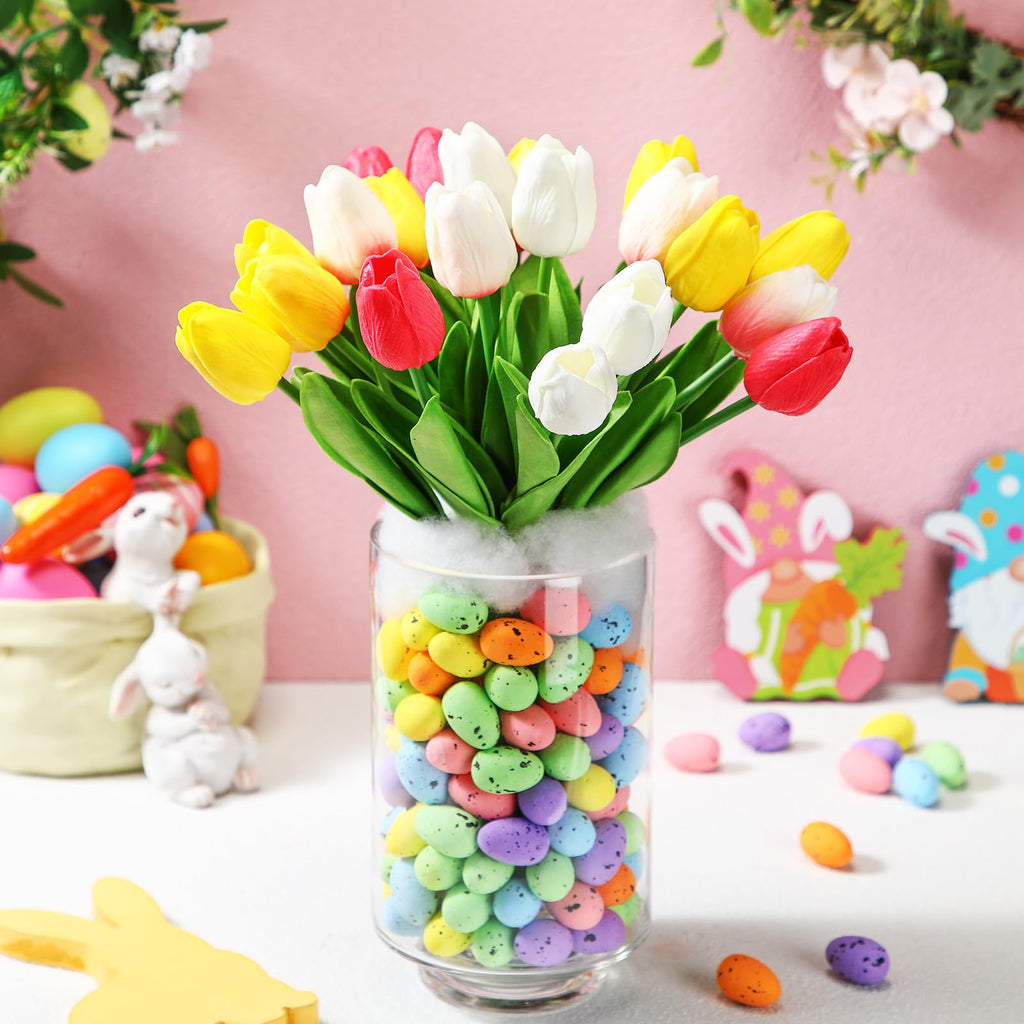 Easter Decorations Flowers Tulip Centerpiece with Vase, Include 20 Pcs Artificial Tulip Pick 120 Pcs Easter Egg 2