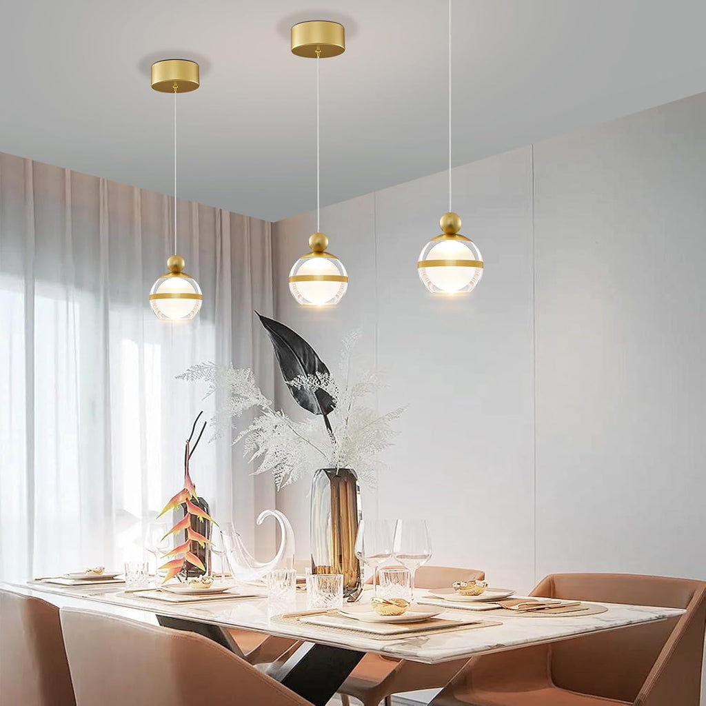 1-Light Gold Pendant Lights Kitchen Island Modern LED Ceiling Hanging Pendant Lights Acrylic Globe Pendant Light