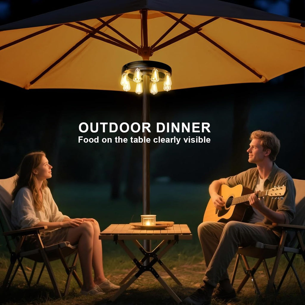 Patio Outdoor Umbrella Lights, Rechargeable Battery Cordless Umbrella Light with 8 Warm White Bulbs 3 Brightness Levels