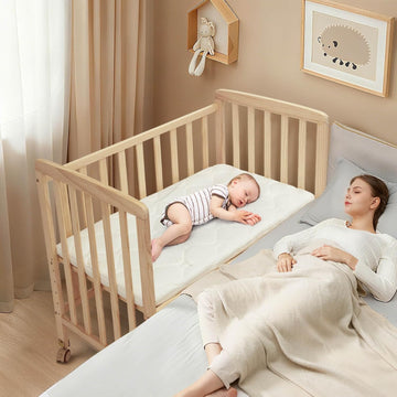 Baby Bassinet Bedside Sleeper,Portable Mini Baby Crib | Mattress Included,New Zealand Pine Wood,6 Adjustable