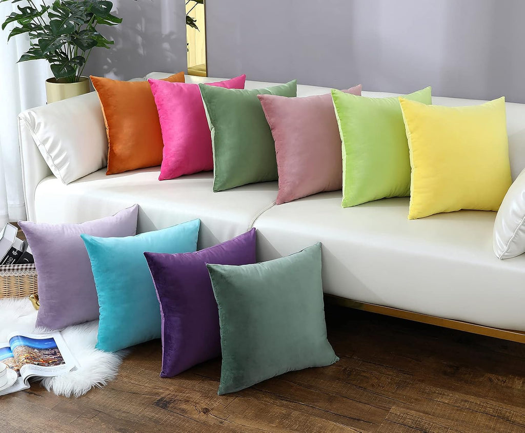 Comfy Burgundy Red Throw Pillow Covers Decorative Square Solid Thick Velvet Super Soft Cushion Cases Home Decor, Set