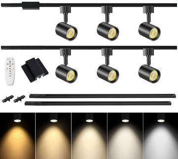 6 Lights Remote Control LED Track Lighting Kit Dimmable, 10W Black