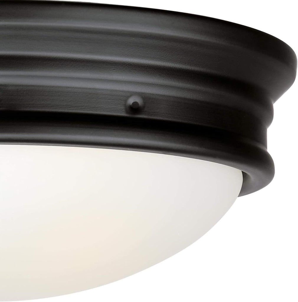 Meadowbrook 13 inch Traditional Two-Light Flush Mount Outdoor Ceiling Light Fixture Matte Black Finish, Frosted Glass