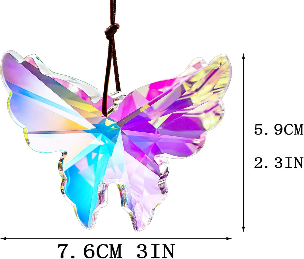 76mm AB Crystal Butterfly Prism Suncatcher Window Hanging Decor - AB Crystal Butterfly Prism Suncatcher Rainbow