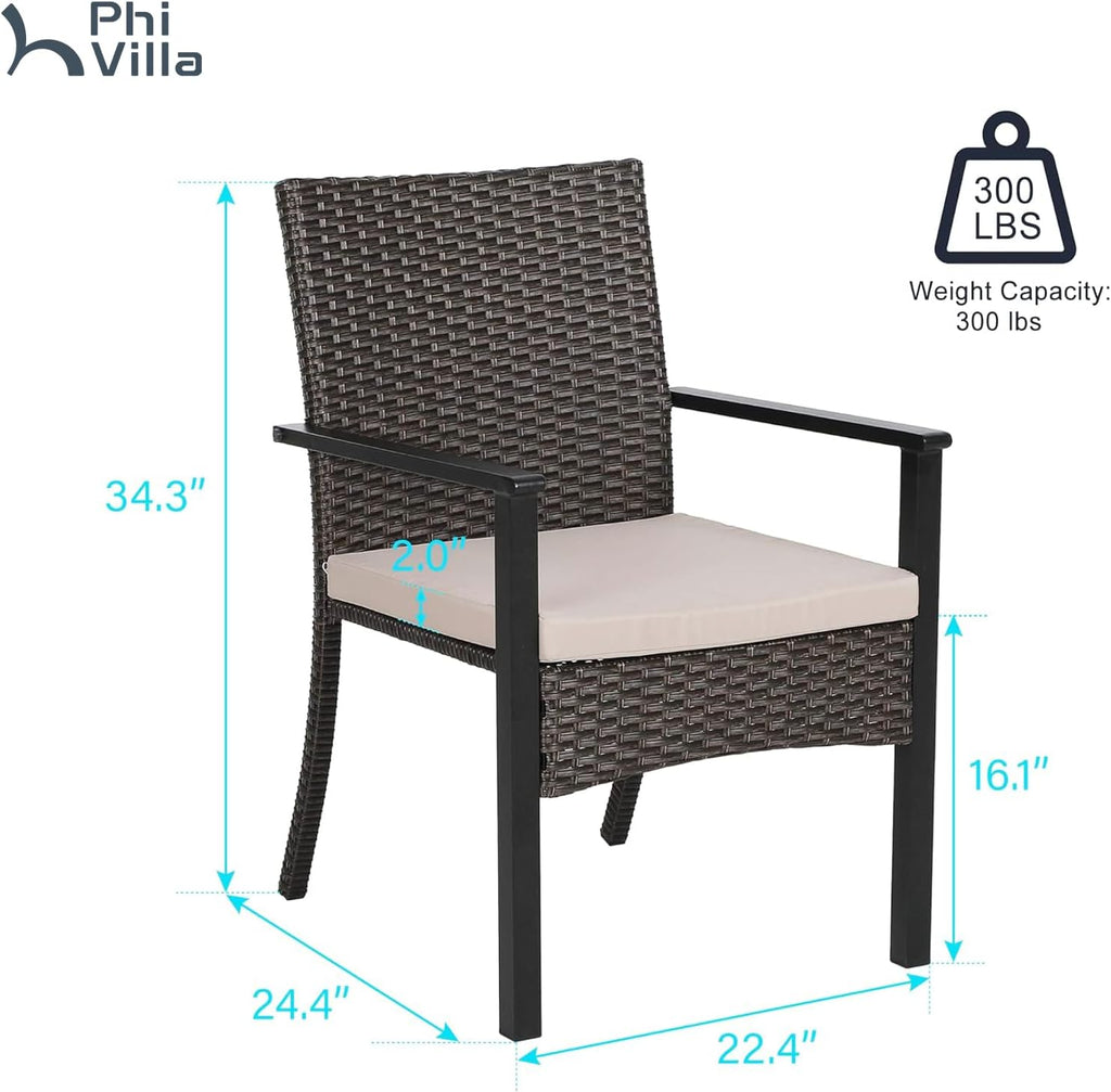Outdoor Wicker Chairs Set of 2, Rattan Covered Metal Armchairs with Removable Cushion