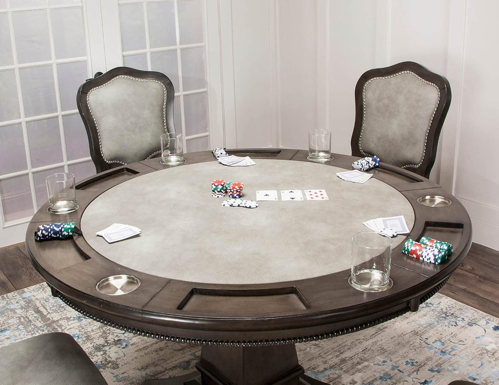 Dining and Poker Table, 2 in 1 Game, Gray/Black/Off-white
