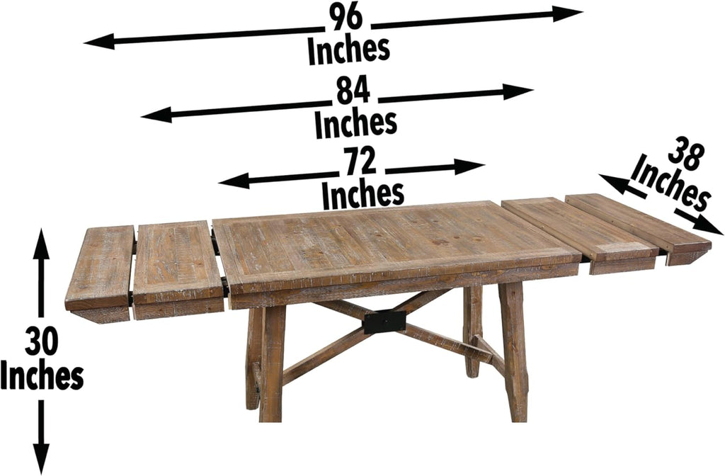 Furniture Riverdale Dining Table, 72"-84"-96" Rectangular Table with Two 12" Leaves, Asian Hardwood Solids, Rustic
