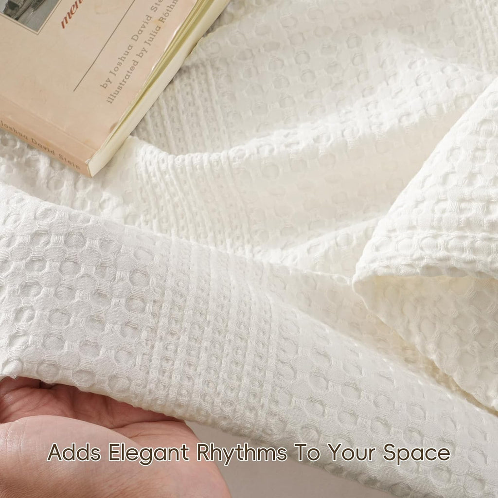 Cozy Waffle Weave Throw Blanket, Ultra Soft Breathable Lightweight Skin-Friendly Throw for All Seasons, Elegant Room