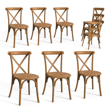 Plastic Outdoor Dining Chairs Set of 6, Stackable Patio Farmhouse Brown Dining Chairs with X Back, Waterproof Kitchen