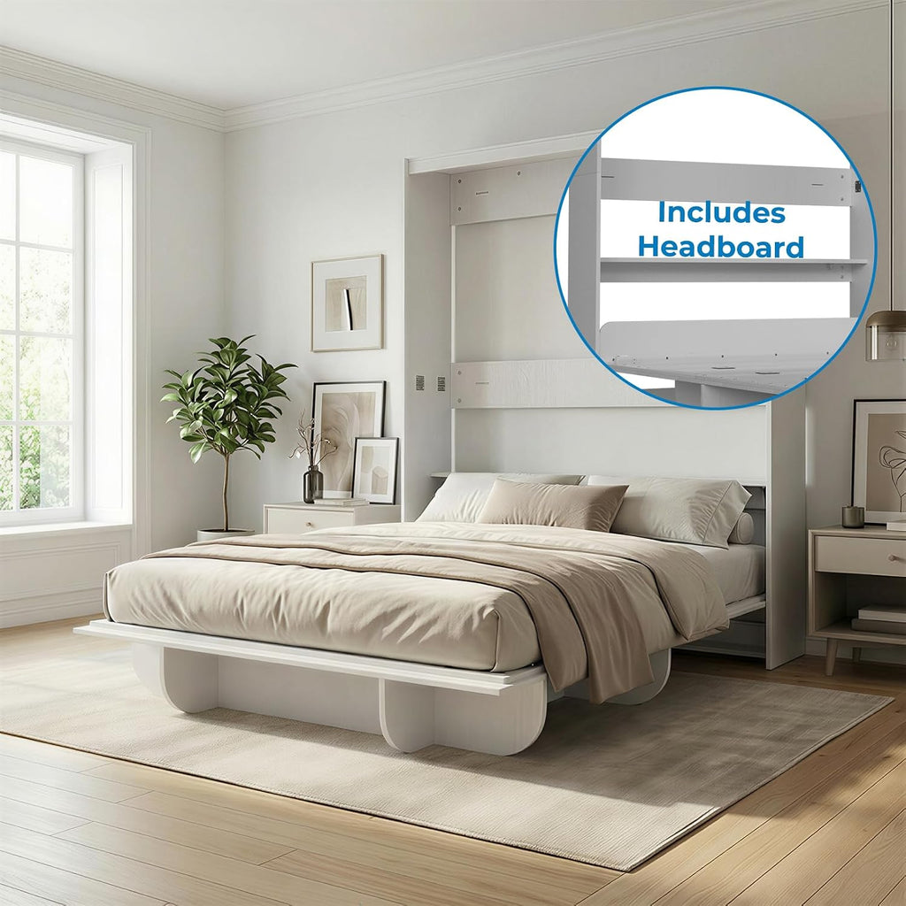 Queen Wall Murphy Bed with Storage Shelf, Queen Wall Beds Cabinet Murphy Beds with Bookshelf, Top Cabinet Bedframe