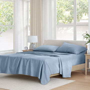 100% Cotton Percale Sheets King Extra Deep Pocket 4 Pc, Blue