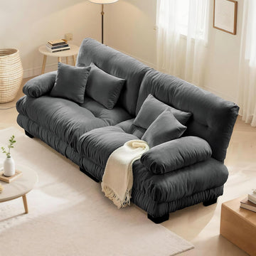 Modern Living Room Velvet Recliner Sofa, Loveseat Sofa , Solid Wood Frame, Easy to Install (94.4 inch,Grey)