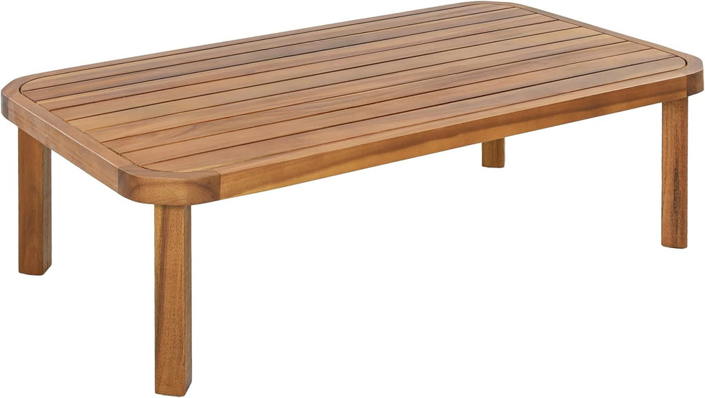 4-Piece Acacia Wood Patio Furniture Set, Outdoor Wicker Furniture Sectional Sofa Set with Coffee Table, 5 Seats Sofa