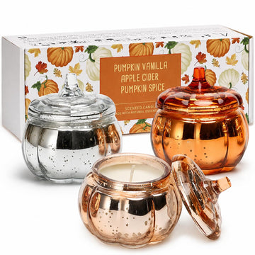 Pumpkin Shaped Candles 3 Pack, Fall Pumpkin Spice Scented Candles 15oz